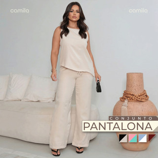 Conjunto Feminino Pantalona e Blusa Regata Moda Alfaiataria Casual Elegante