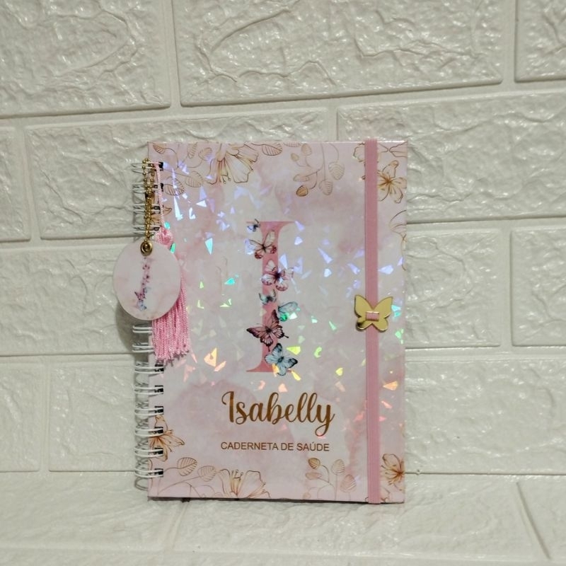 Caderneta de Vacinação Personalizada Menina Borboletas Com Nome Capa Dura Presente Maternidade