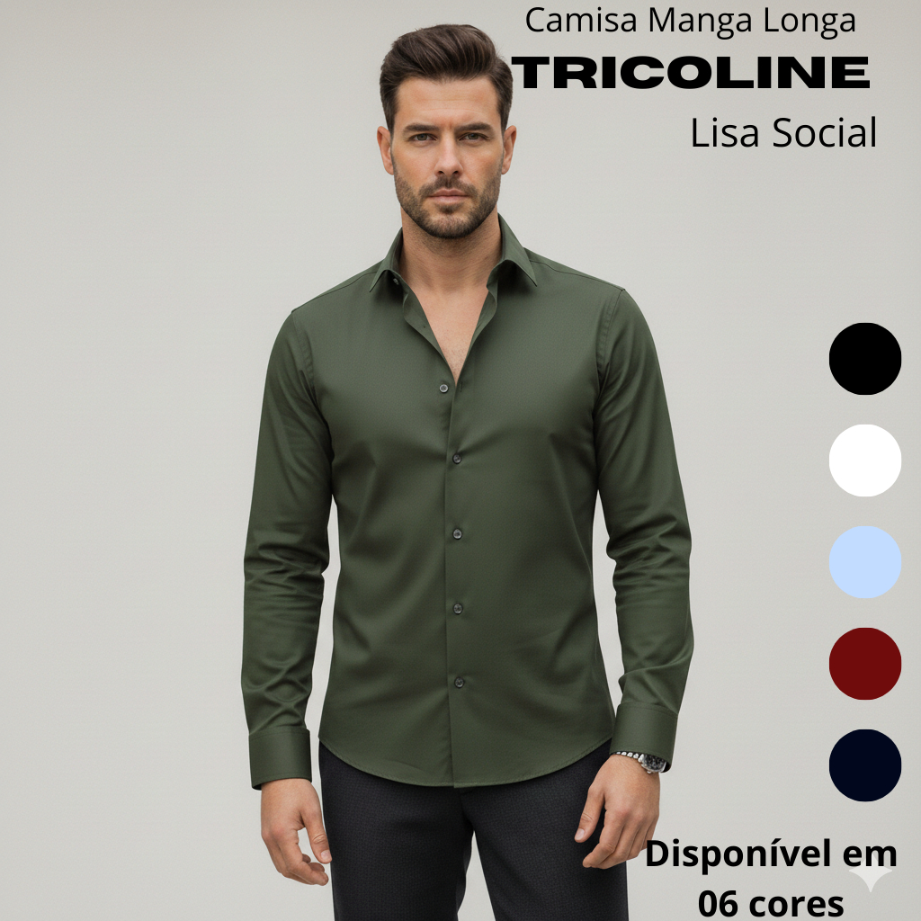 Camisa Social Masculina Lisa Manga Longa Algodão Casual confortável Clássica