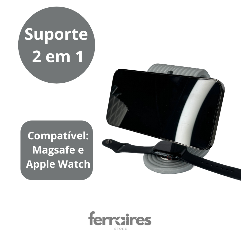 Suporte Dock Carregador 2 em 1 p/ Apple Watch e iPhone MagSafe - Organizador de 