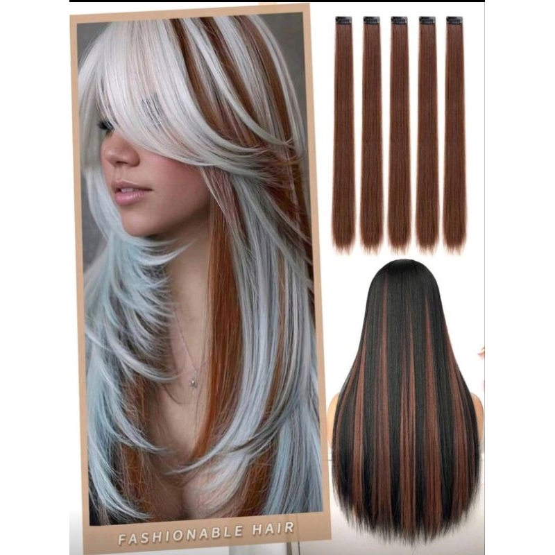 Mechas ruivo acobreado marrom tic tac de fibra orgânica de 65 cm suporta chapinha e babyliss