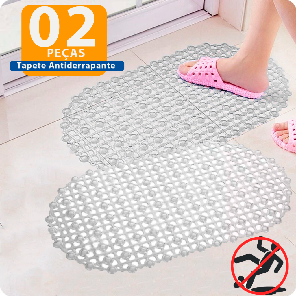 Kit 2 Tapetes Antiderrapantes Para Box Banheiro 37x66cm PVC Com Ventosas Não Escorrega