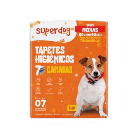 Tapetes Higiênicos Super Dog Slim 80x60 cm Pacote c/ 7un