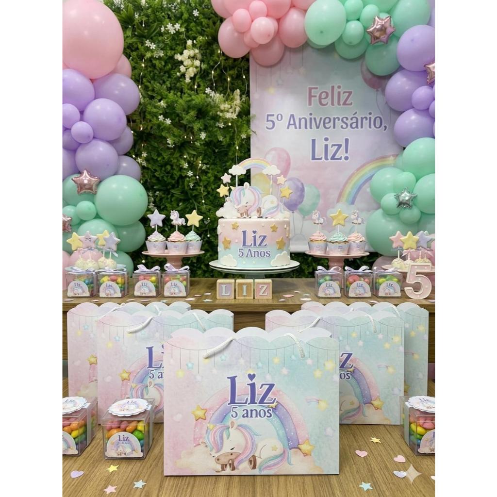 Sacola Personalizada Festa Infantil Aniversário | Sacolinha Surpresa Tema Personalizado Unicornio- Pegue e Monte