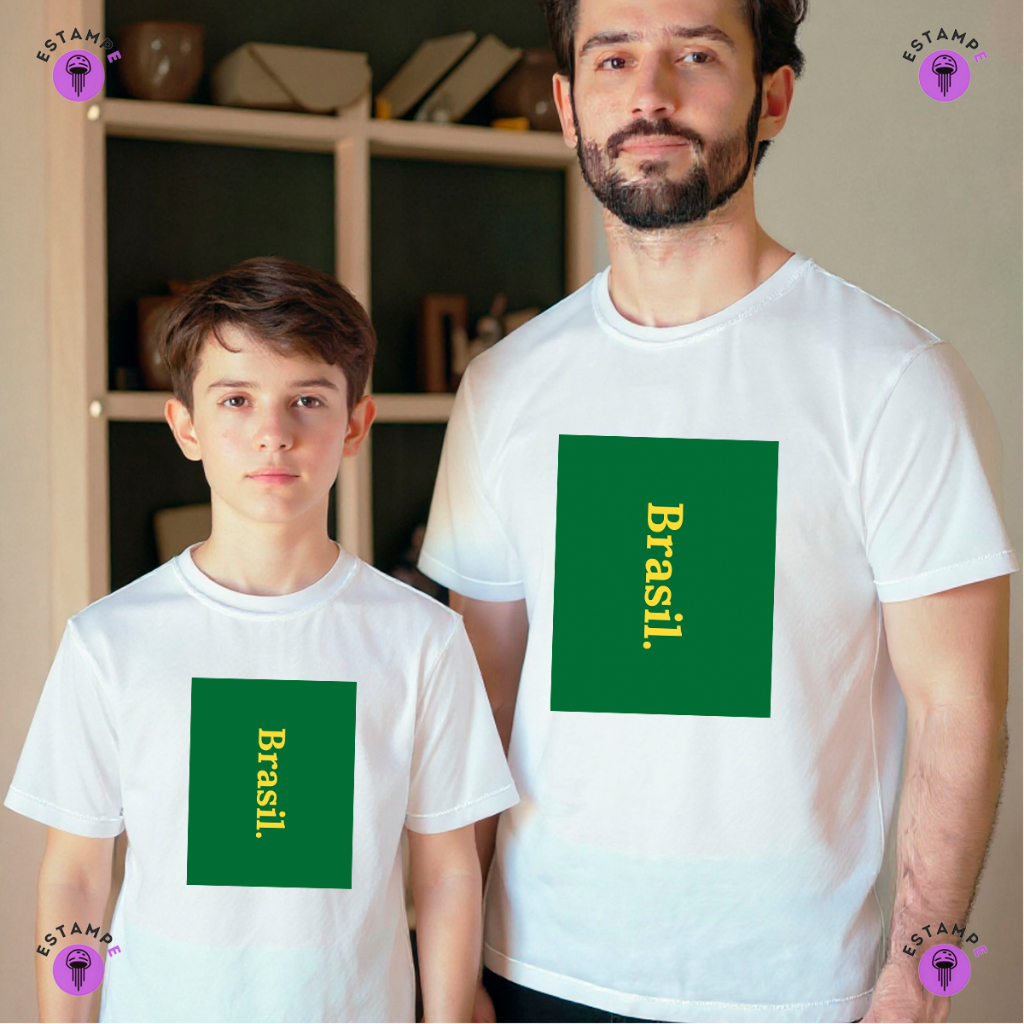 Kit 2 Camisetas Pai e Filho Time Futebol Brasil Copa Do Mundo Hexa Camisa 100% Algodão Premium Masculino