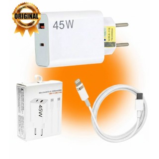 Carregador Turbo 45W para iPhone 11 12 13 14 XR XS Fonte Rápida com Cabo Lightning Origin…