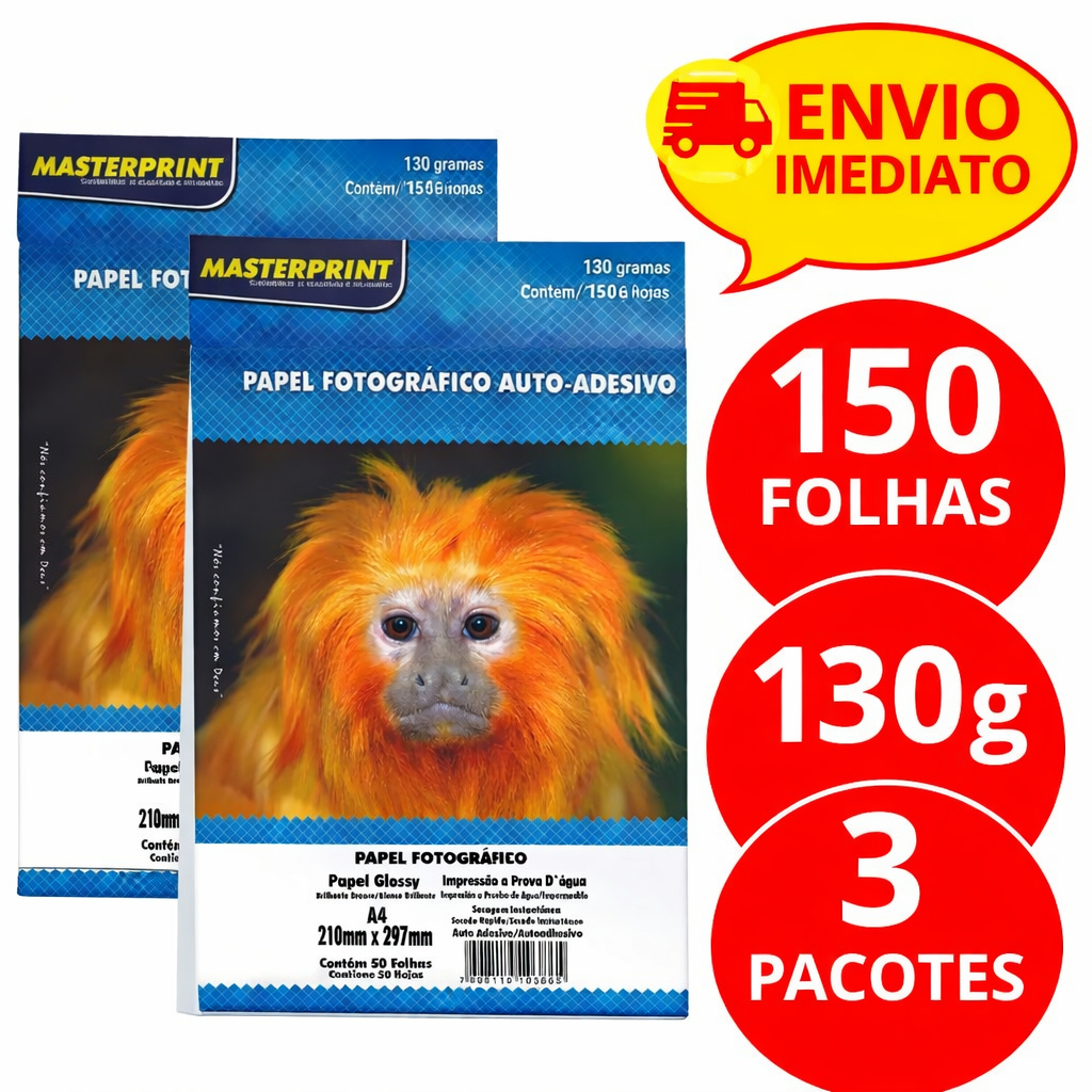 Papel Fotográfico Adesivo 130g A4 Glossy Masterprint 50/100/150 Folhas em Oferta na Shopee