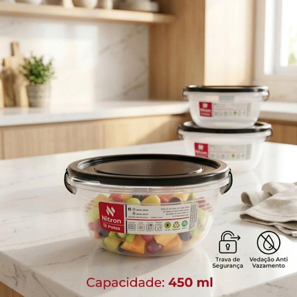 Pote Redondo 450ml com Travas da Nitron