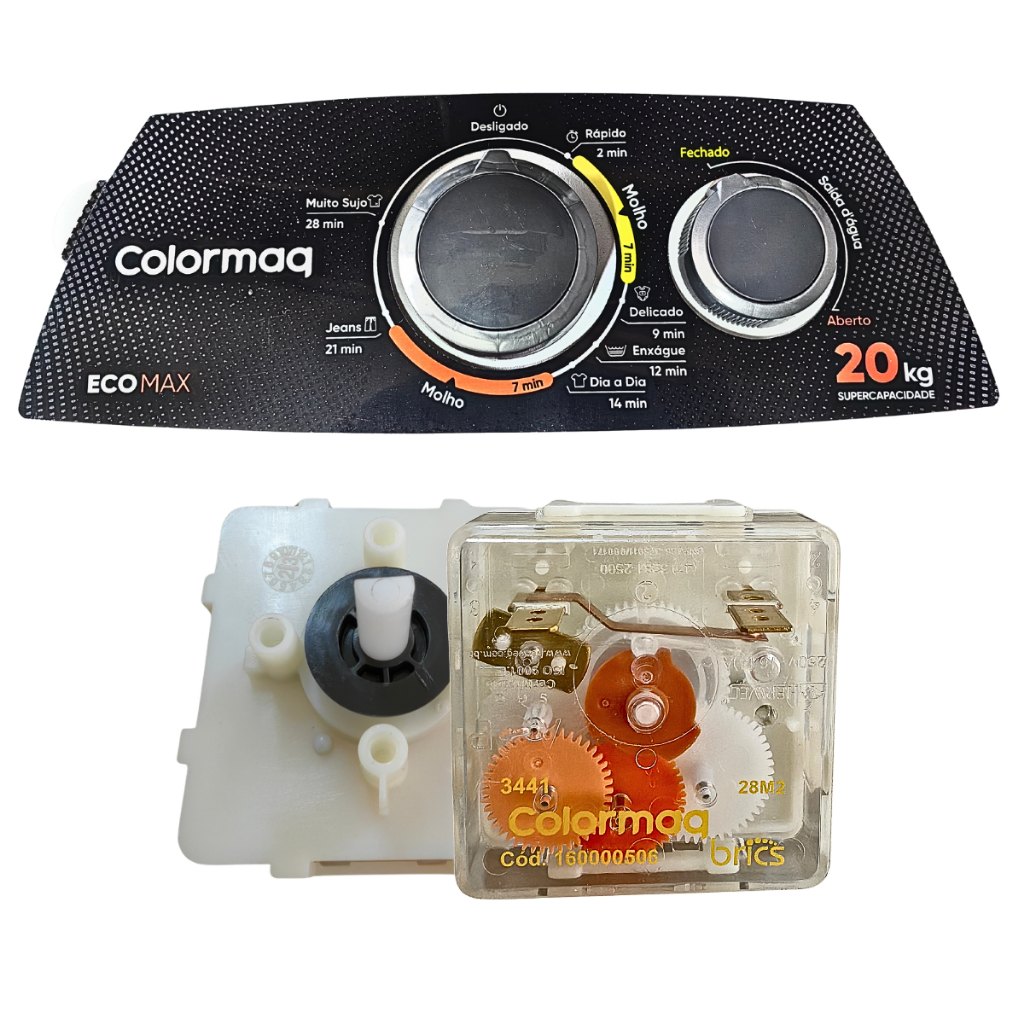 Kit Timer Botão E Adesivo Colormaq Ecomax Facílima 20 Kg Lcs