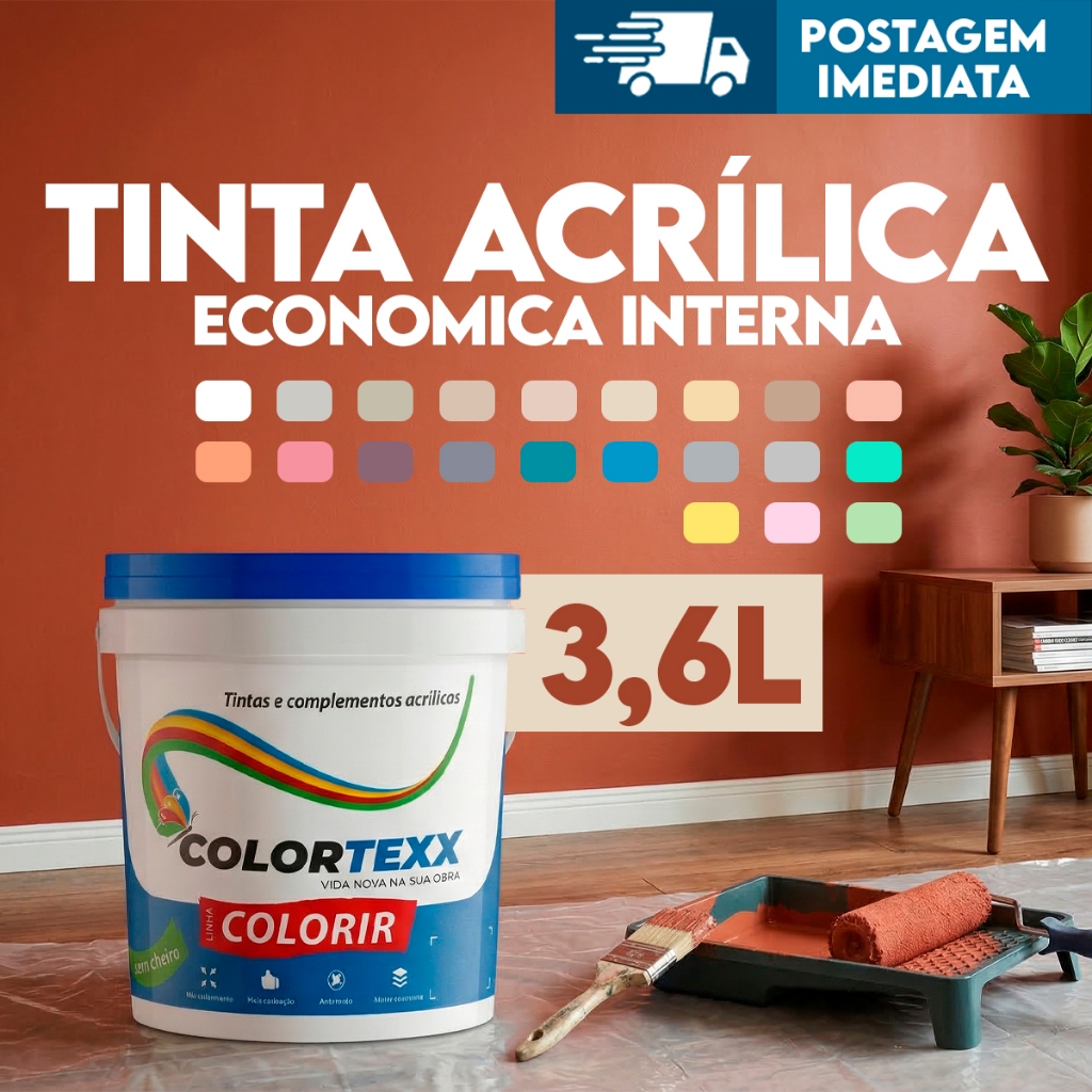 Tinta Colorir 3,6 Litros Anti Mofo Acrilica Econômica Parede  Escolha Cor Interno Colortex economica