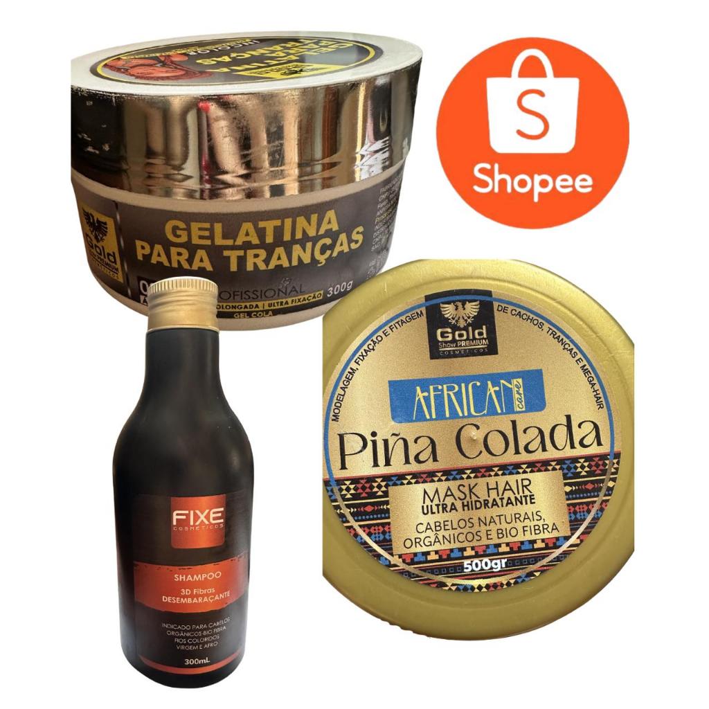 Kit Capilar Pina Colada- Shampoo+ Gelatina+ Máscara/ Cabelo Humano e Orgânico- Hidratação e Definição