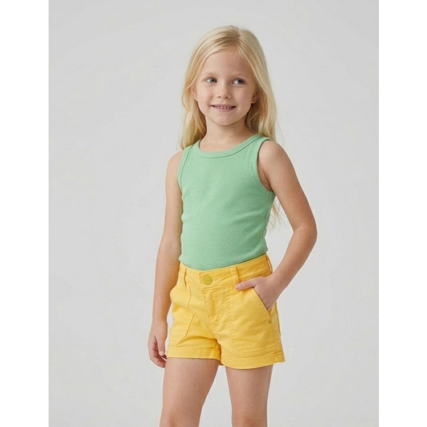 SHORT INFANTIL MENINA 4/8 SARJA AMARELO E VERDE