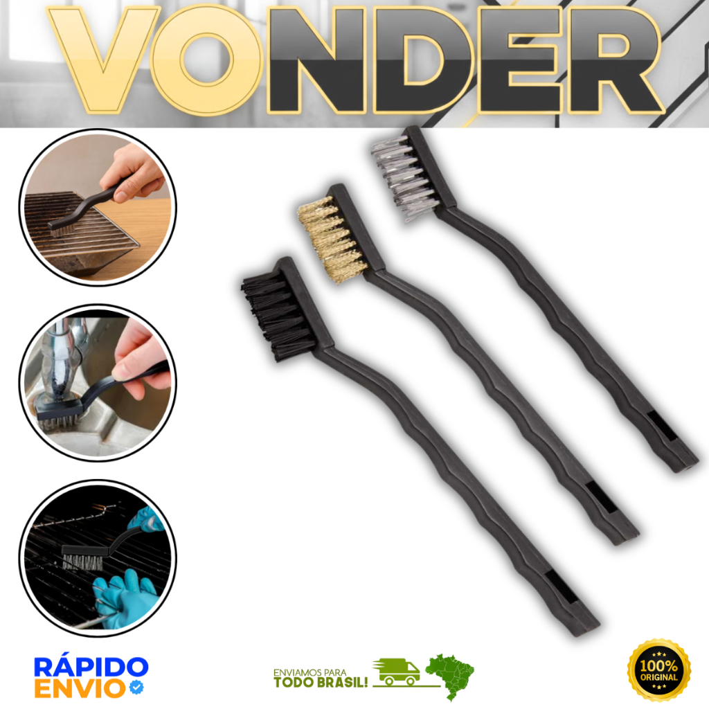 Jogo De Escovas Manual De Aço Inox Nylon Latão Vonder Resistente Original Oferta Premium Top