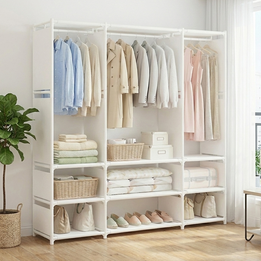Armário Modular Closet Aberto com Prateleiras Arara Cabideiro Roupa em Oferta na Shopee