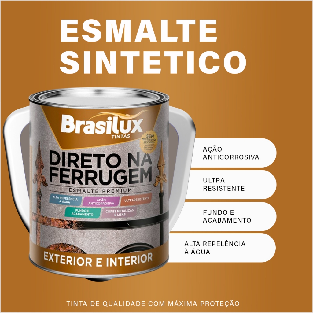 Esmalte Sintético Direto Na Ferrugem Tinta Brasilux Cores Secagem Rápida 900ML Externo e Interno