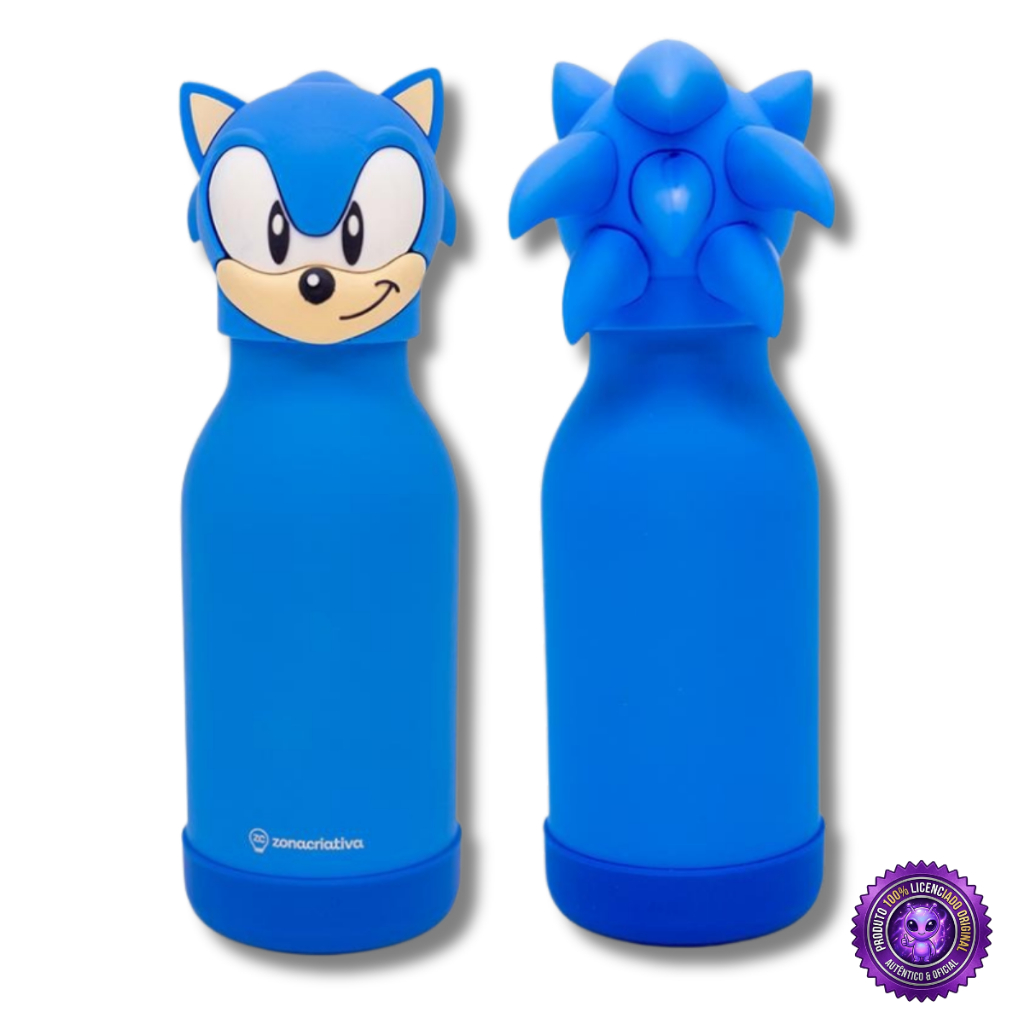 Garrafa Térmica Sonic Clássic 500ml Funny Cabeça 3D Sonic The Hedgehog Oficial SEGA Zona Criativa
