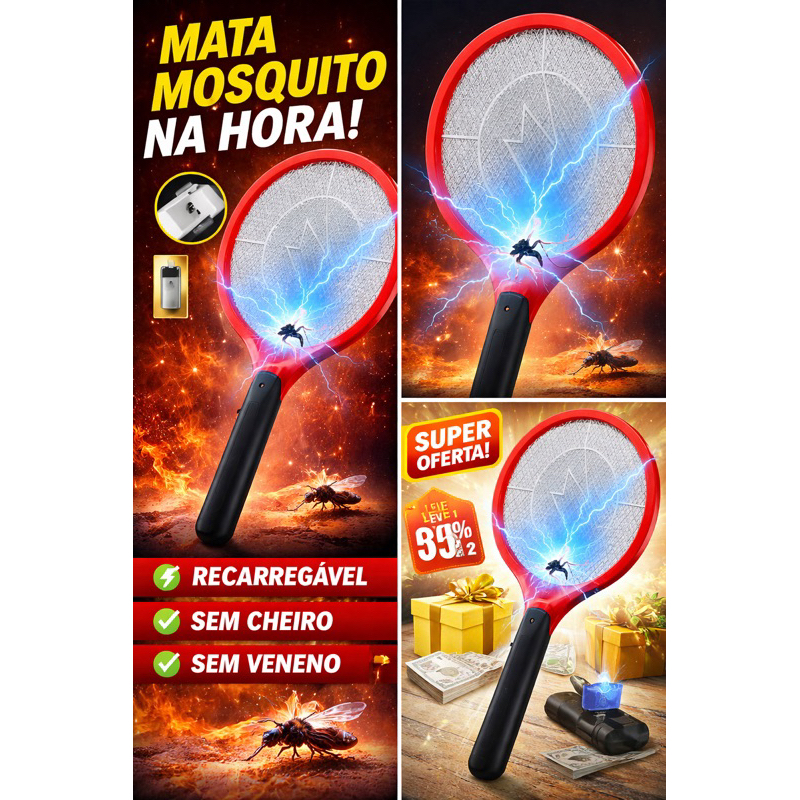 Raquete Elétrica Mata Mosquito Insetos Recarregável – Colorida e Prática em Oferta na Shopee