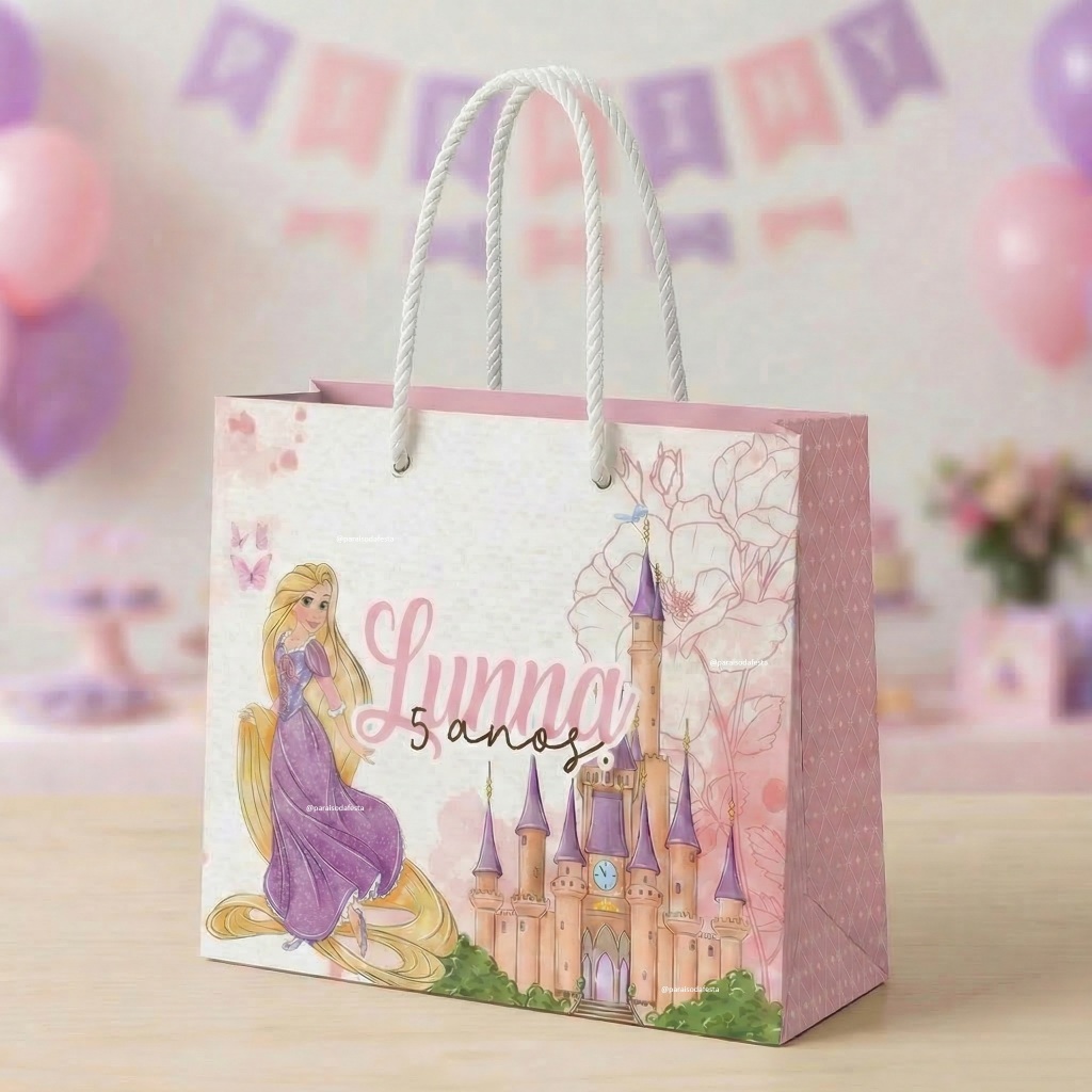 KIT 10 SACOLINHAS PEGUE E MONTE TEMA ENROLADOS PRINCESA PERSONALIZADA COM NOME TAMANHO G|PEGUE E MONTE