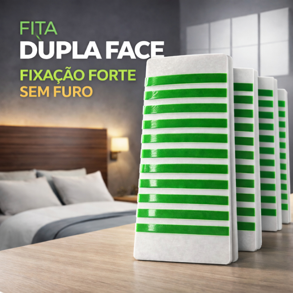 Fita Dupla Face Extra Forte Fracionada Cartela Tiras Resistente Placa PVC 3D Painel Cabeceira