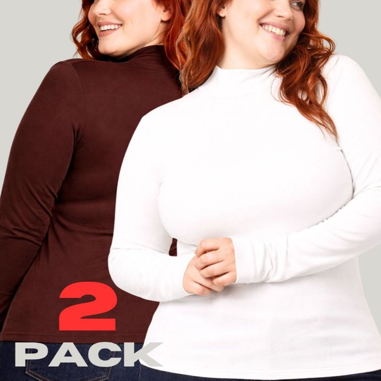 Kit 2 Blusa Gola Alta Feminina Plus Size Cacharrel Manga Longa Segunda Pele Canelada Básica Inverno