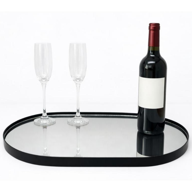 Bandeja Decorativa Orgânica Espelhada Multiuso 31x50cm Acabamento em Couro, Lavabo, Decoração, Maquiagem, Jóias, Luxo