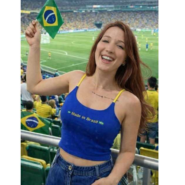 Blusinha Tipo Seleção Brasileira Feminina Regata Alça Modinha Camiseta Copa do Mundo Baby Look Bordado Ribana