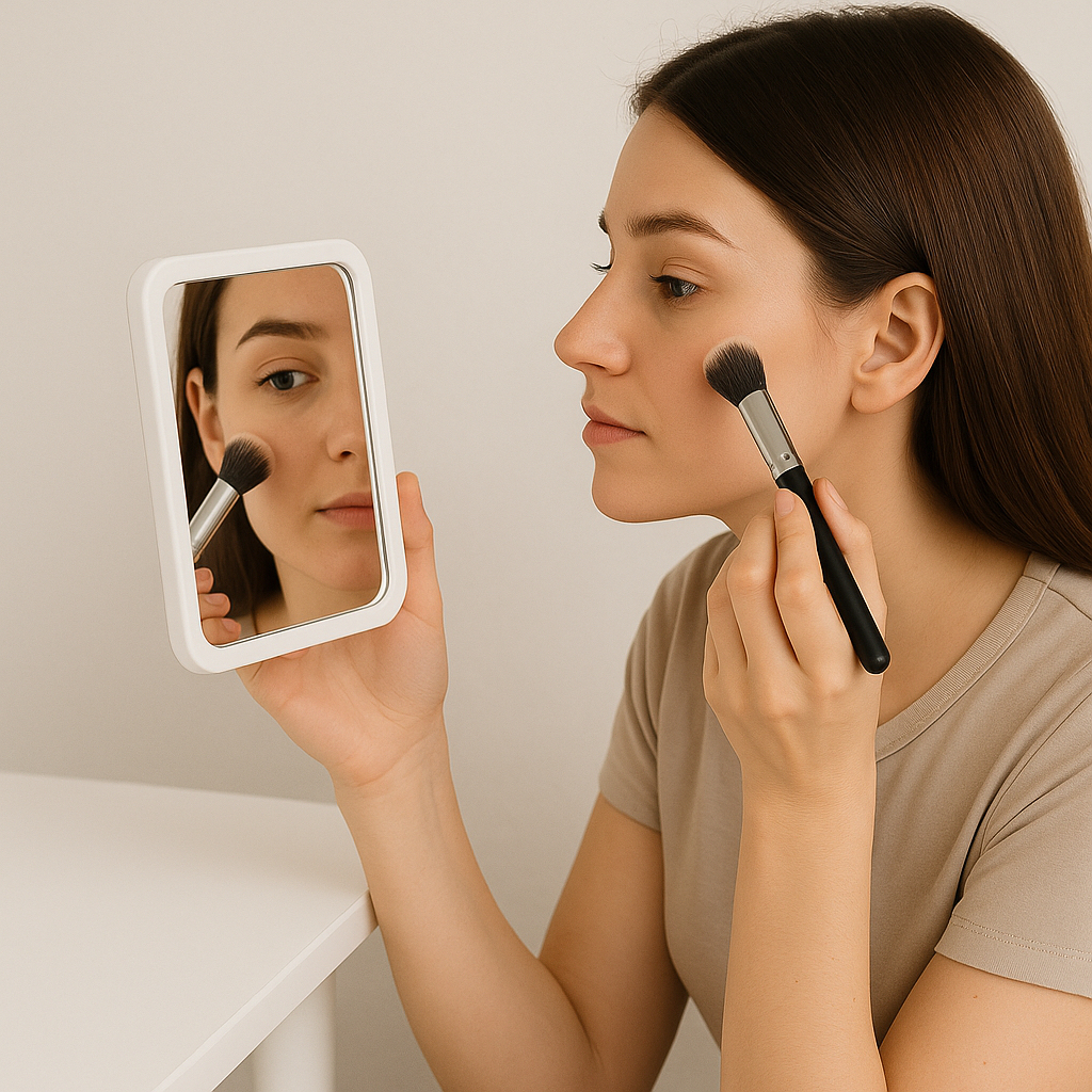 Espelho de Mesa Retangular Maquiagem Dobrável Portátil Skincare com Base