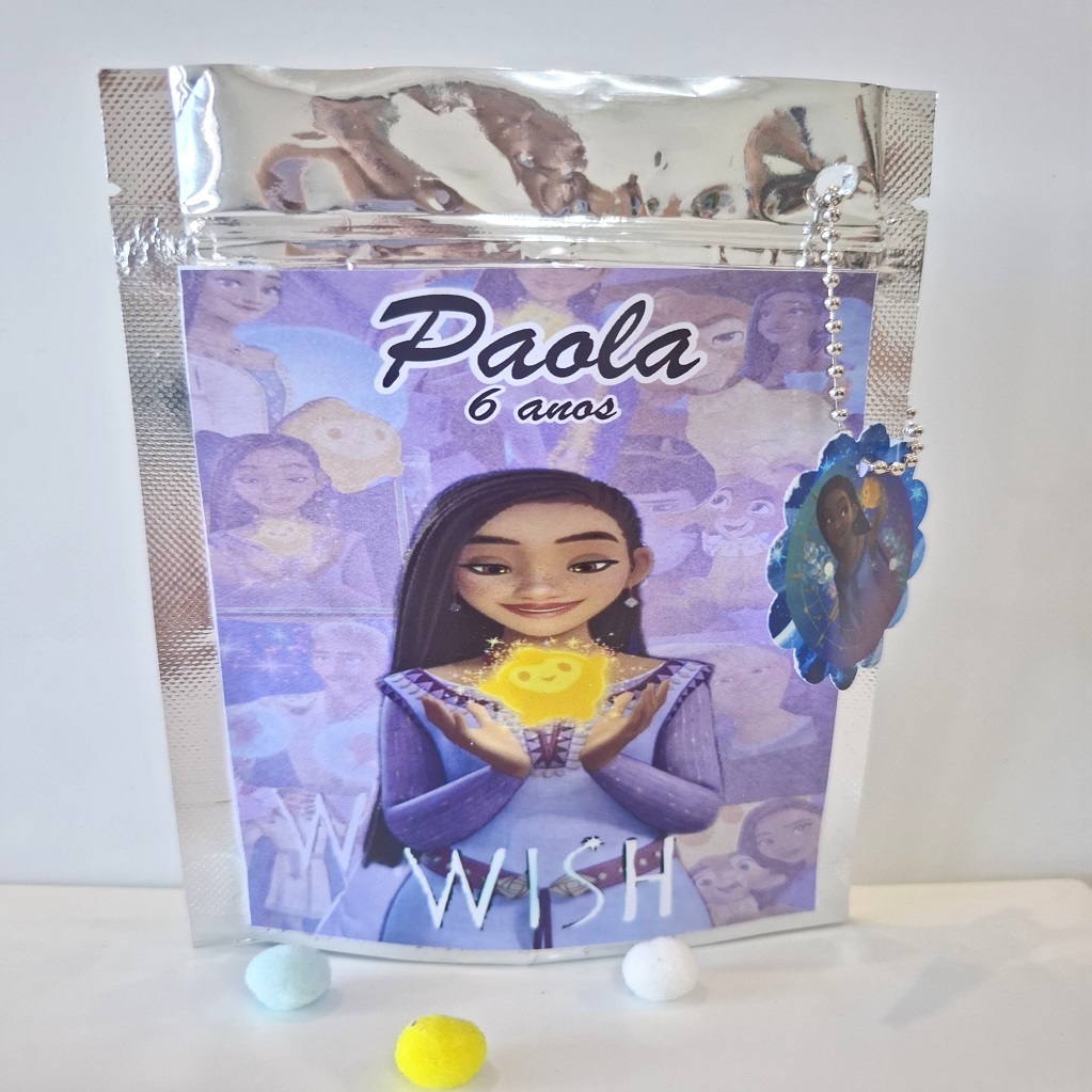 Saquinho Metalico Ziplock Princesa Wish Personalizada P/Lembrancinha/Festa/Aniversário