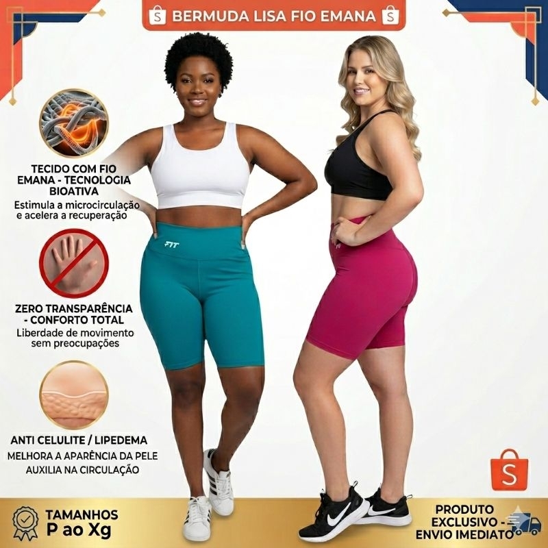 BERMUDA LISA COMPRESSÃO LEGGING TECIDO EMANA ANTI CELULITE  LIPEDEMA ZERO TRANSPARÊNCIA P AO XG