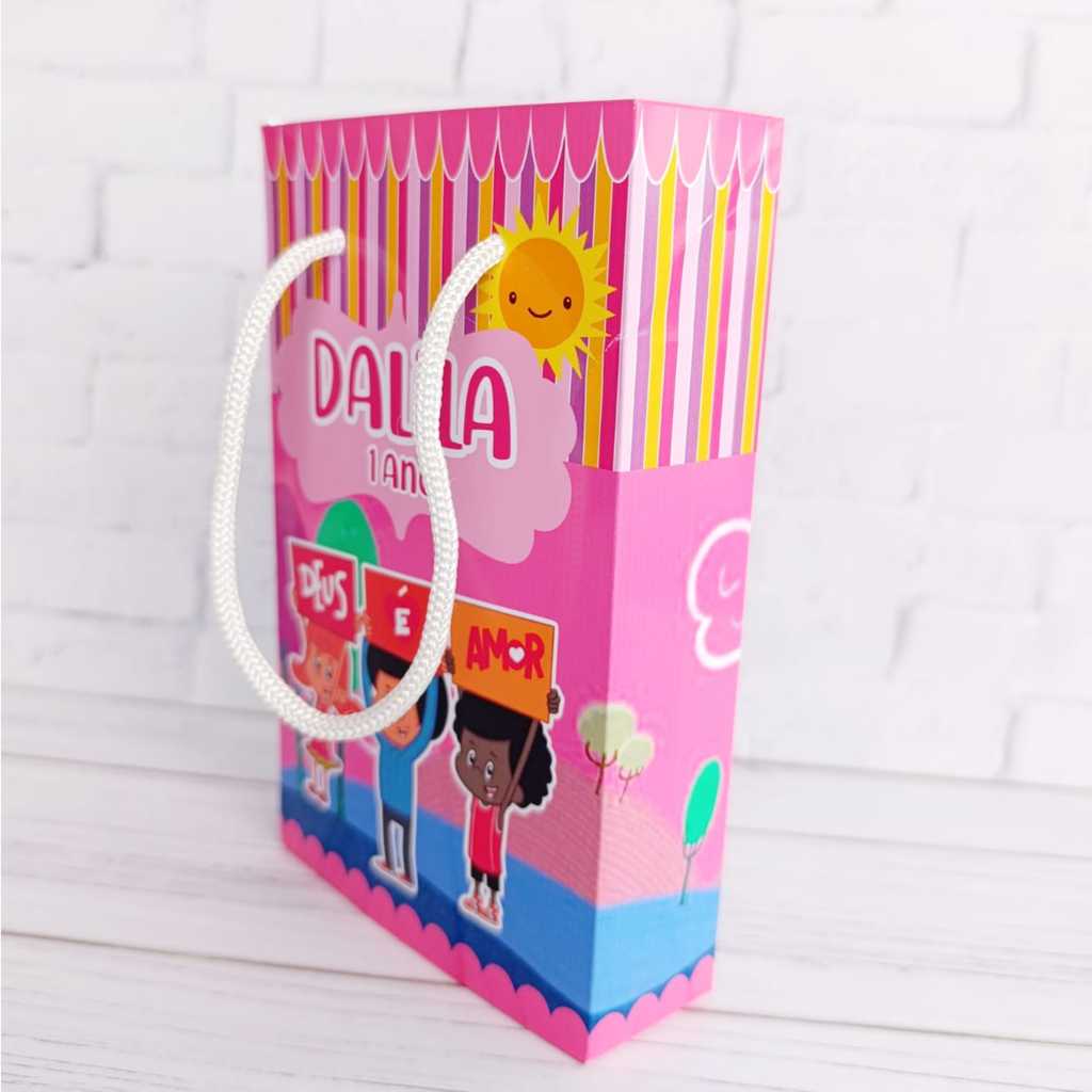 Sacolinhas Personalizadas 3 Palavrinhas Rosa Lembrancinha PEGUE E MONTE Sacola Surpresa Bolsinha