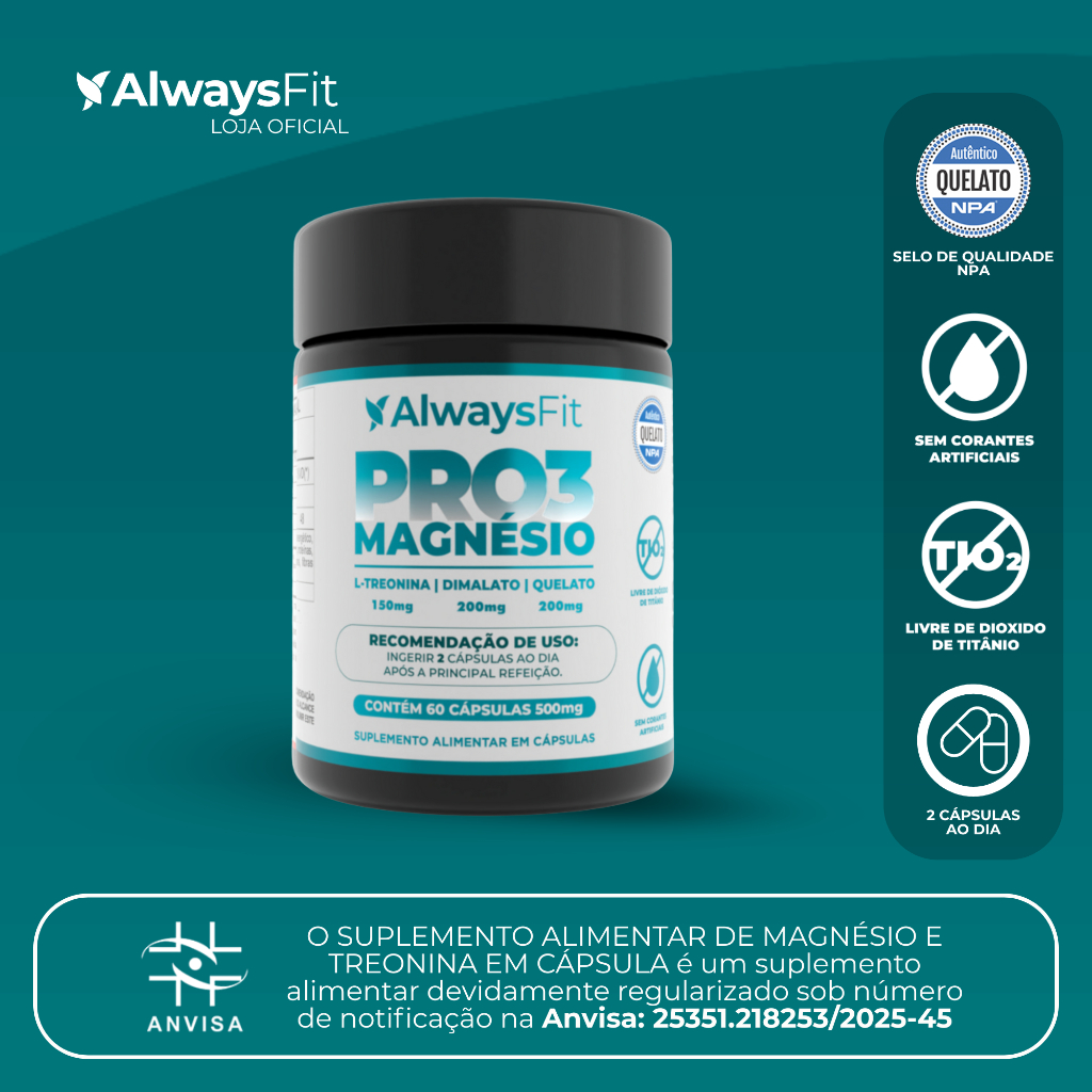 Pro3magnésio Da Always Fit L-treonina, Quelato E Dimalato - 60 Cápsulas