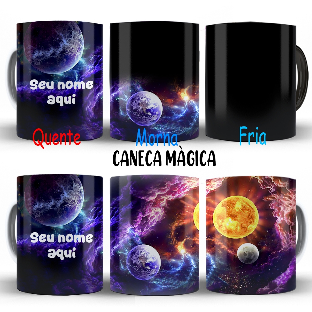 Caneca Magica universo sol xicara planetas astronomia personalizada nebulosa geek telescópio