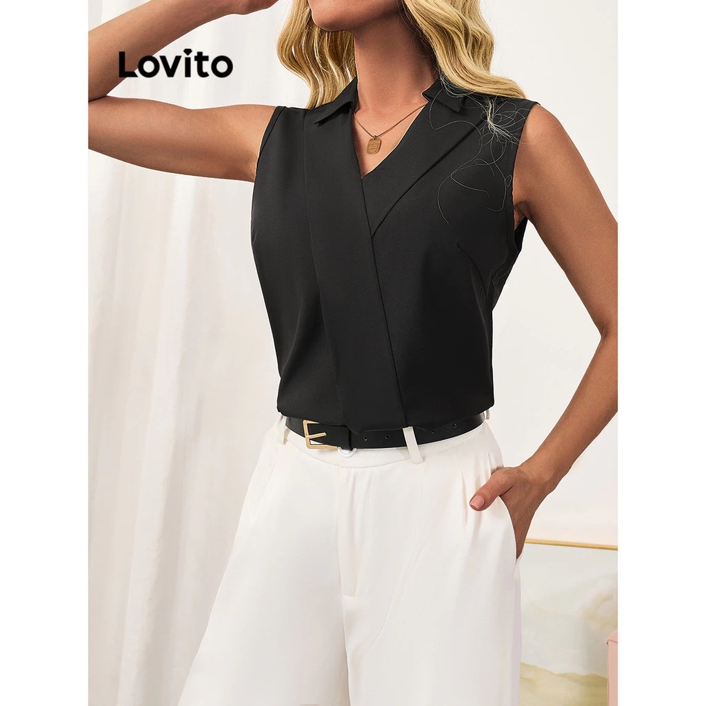 Lovito Blusa Elegante Feminina Detalhe Transpasse Moda Trabalho TKB9BR062