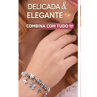 Pulseira Feminina Aço Inox Não Escurece Antialérgica Ajustável com Berloques Delicada Prata em Oferta na Shopee