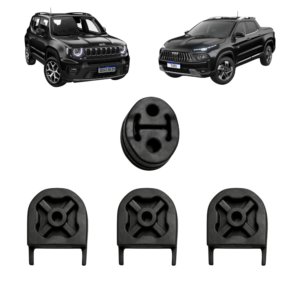Kit Completo 4x Borracha Coxim Calço Cano de Descarga Escapamento Fiat Toro e Jeep Renegade (Todos os Modelos)