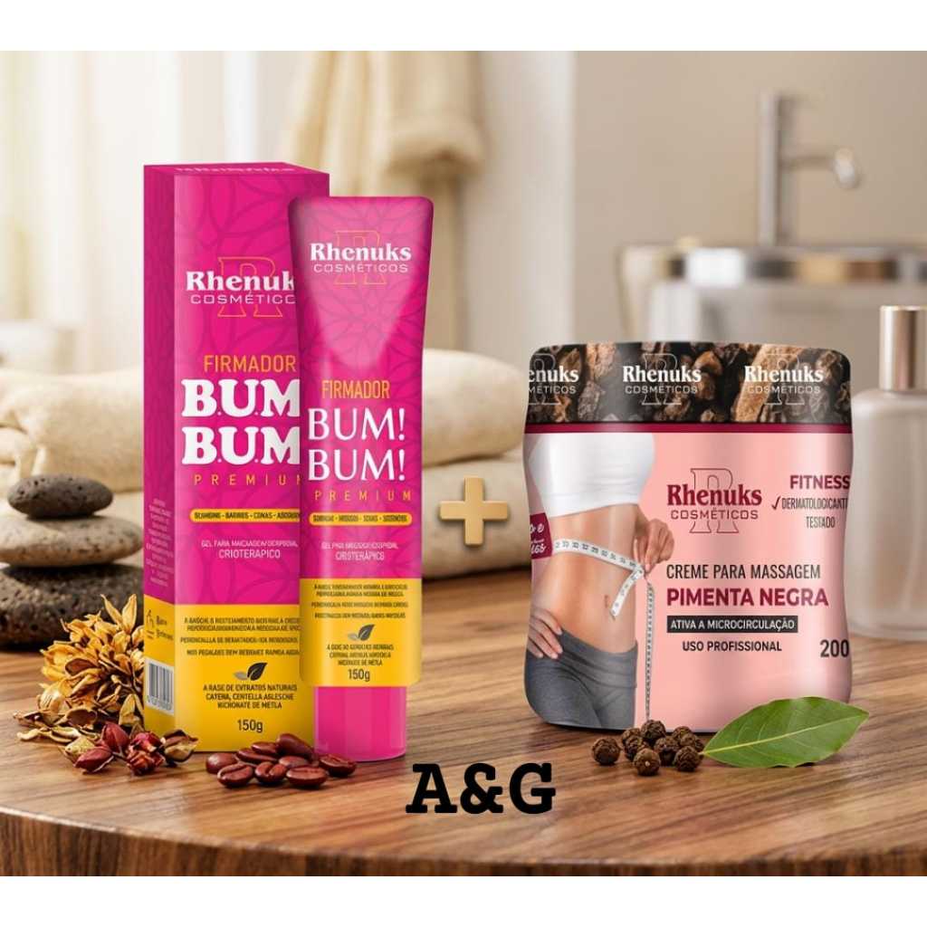 Kit Creme Gel Firmador De Bumbum Coxas Abdômen 150g + Gel Redutor De Medidas Pimenta Negra 200g