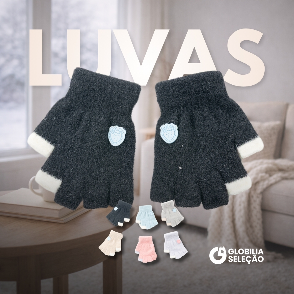 Luvas Meio Dedo Infantil Inverno de Lã Térmica Infantil Tricô Menino Menina FYX0826CE