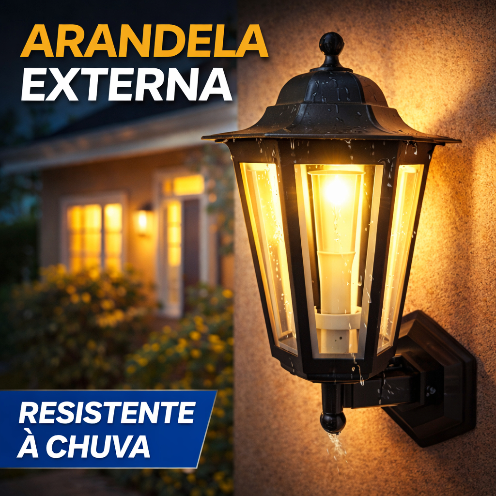 Arandela Colonial Invertida Sextavada Preta Externa