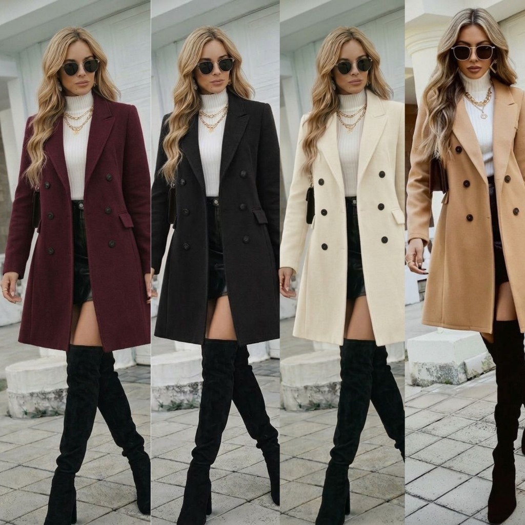 Casaco Sobretudo Feminino Moletom Longo Inverno Blazer Moda Com Bolsos Jaqueta De Frio Nude Marrom