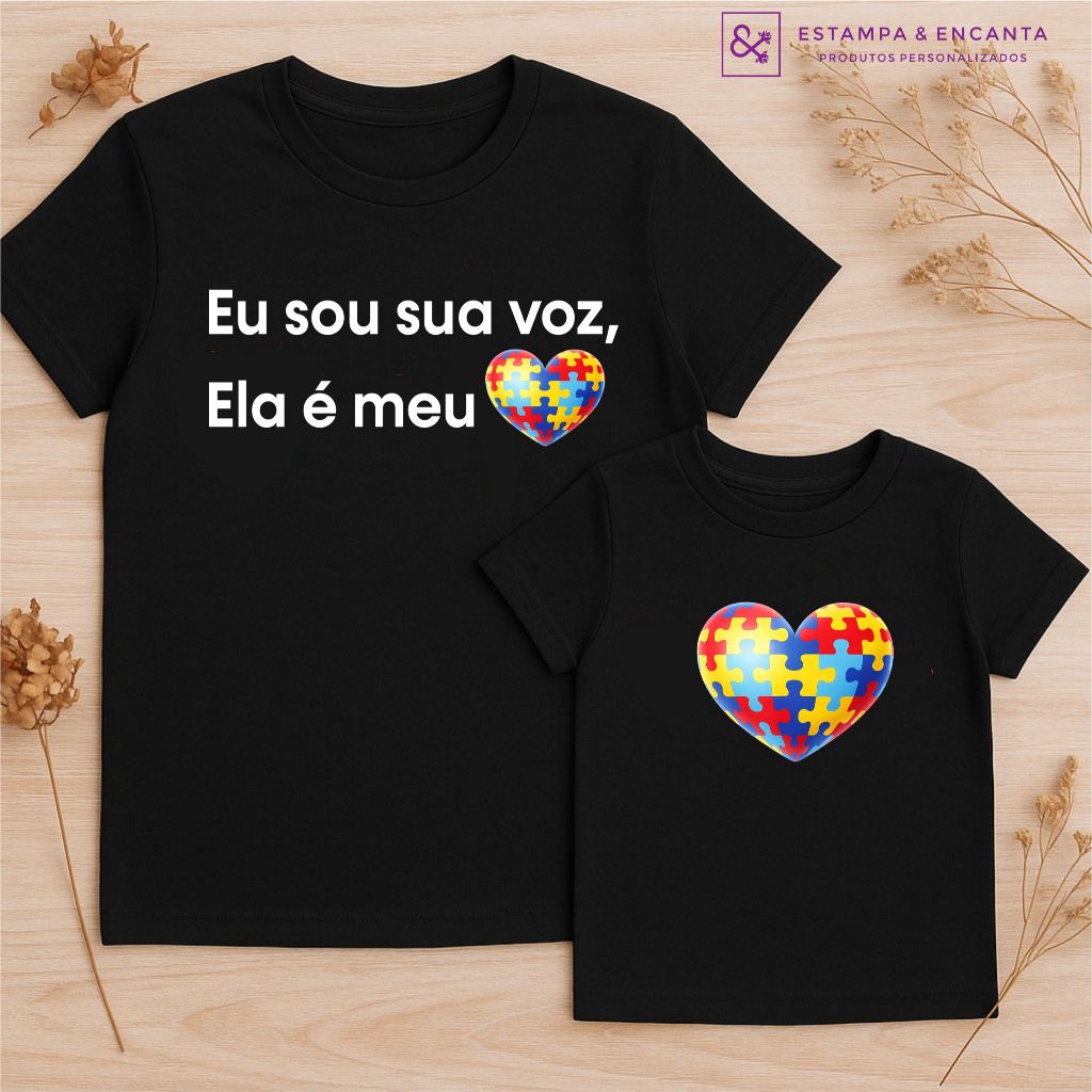Kit Tal Mãe Tal Filha Camiseta Combinando Autismo Frase Eu Sou Sua Voz Amor Look Mãe e Filha