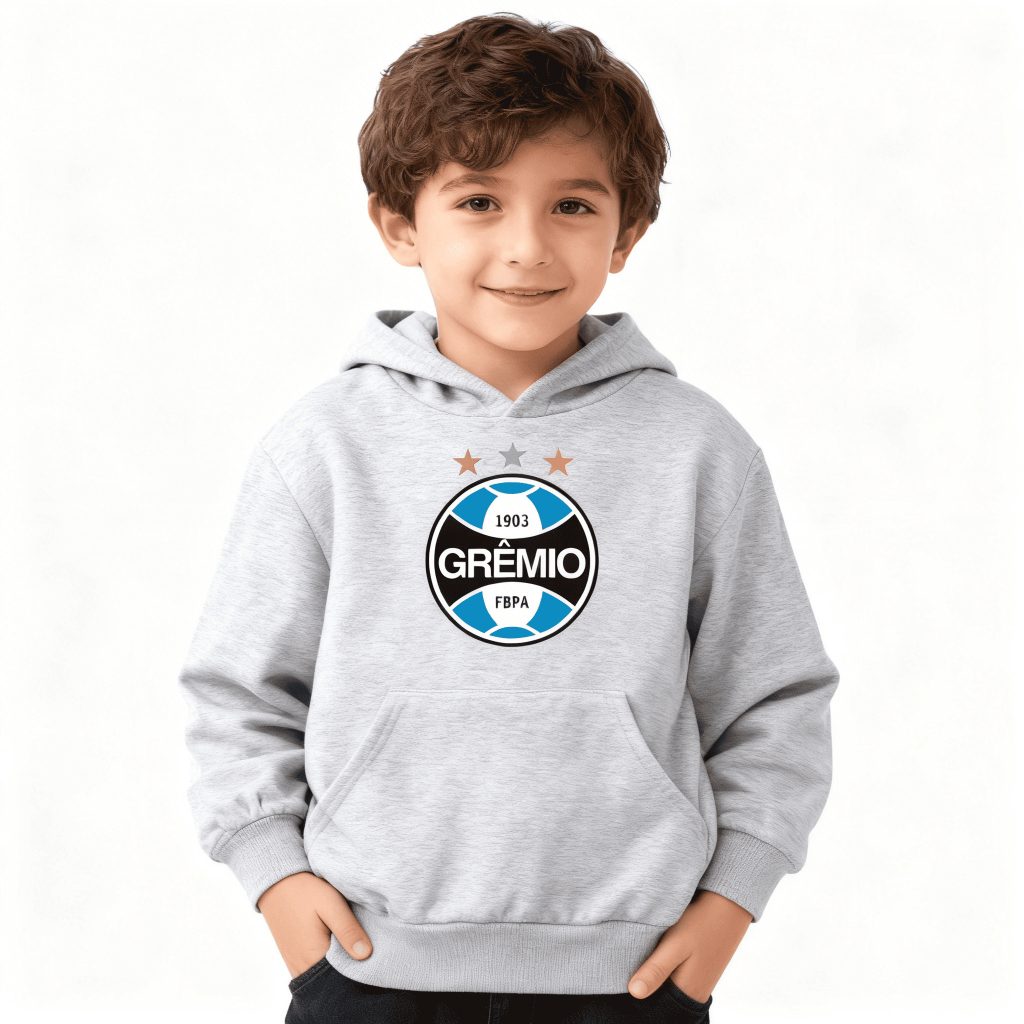 Moletom Infantil Menino Grêmio Canguru Casaco de Frio Flanelado Time Grêmio Inverno Quentinho