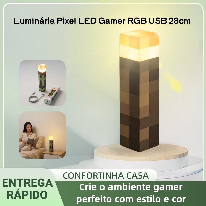 Tocha LED Gamer Recarregável USB-C Flexível 4 Cores Bateria Durável