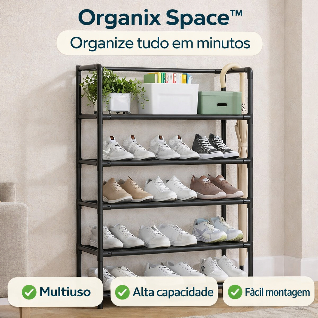 Organix Space™ Estante Organizadora 5 Prateleiras Multiuso | Sapateira Vertical Compacta | Organizador para Casa