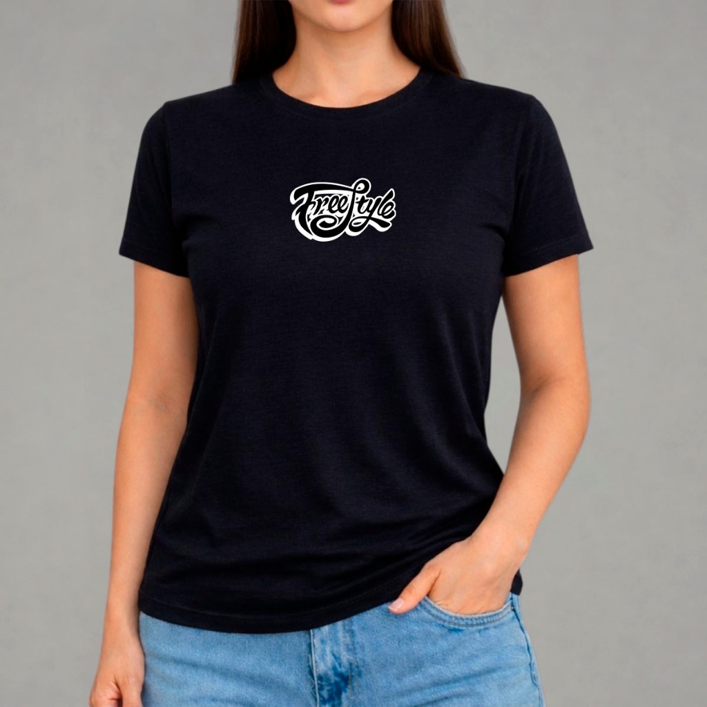 Camiseta Feminina Freestyle Lettering 100% Algodão Camisa Casual Estética Urbana Tipográfica Premium
