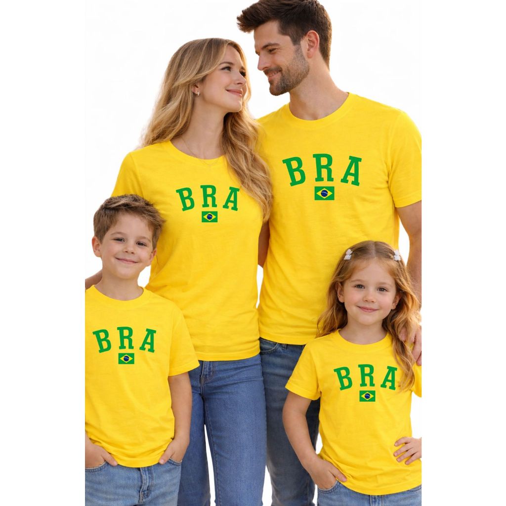 Kit Camisetas Família Brasil 🇧🇷 Tal Pai Tal Filho Tal Mãe Tal Filha – Camisa Amarela Copa Personalizada Algodão Premium
