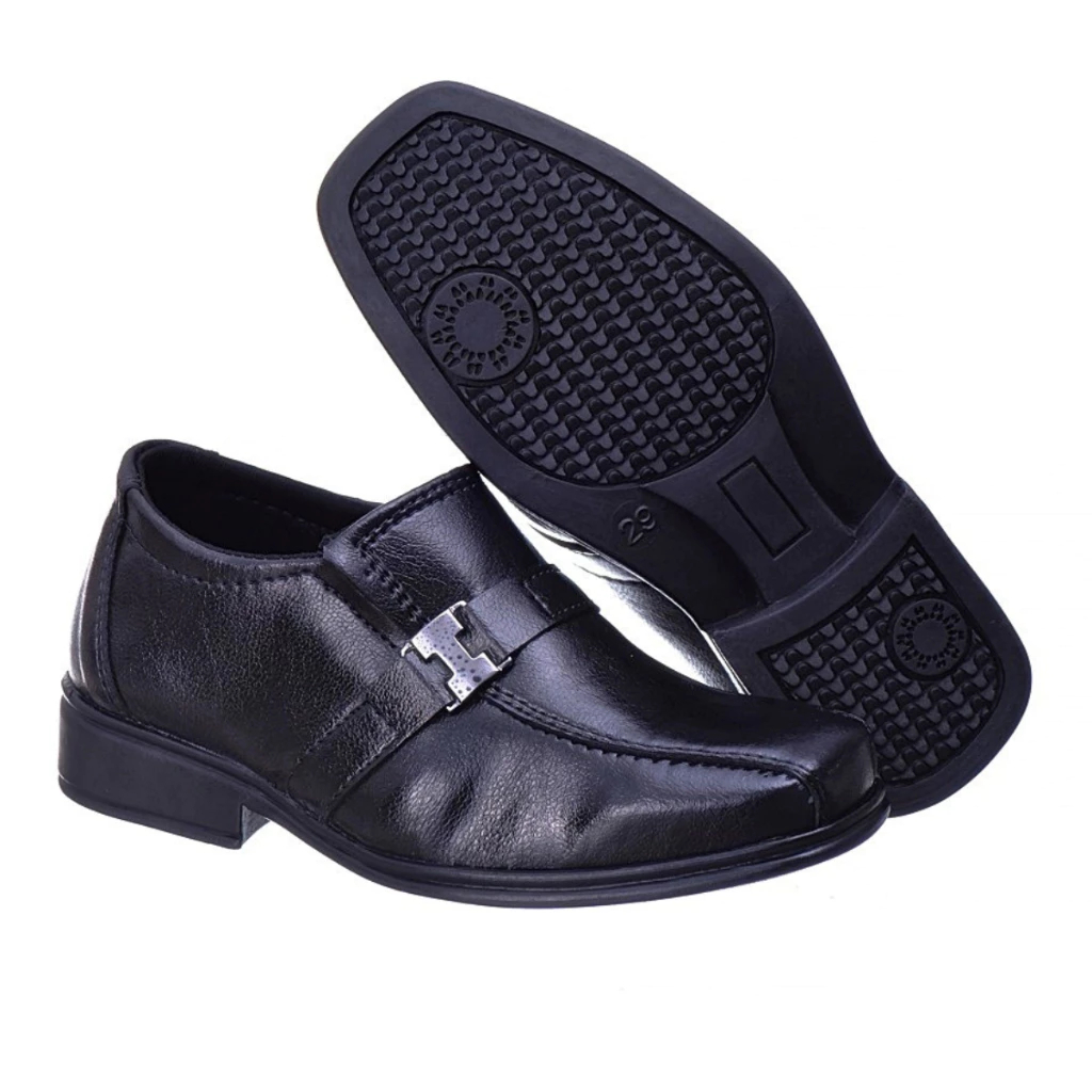 Sapato Social Infantil Menino Preto com Fivela Confortável Antiderrapante Festa Escola