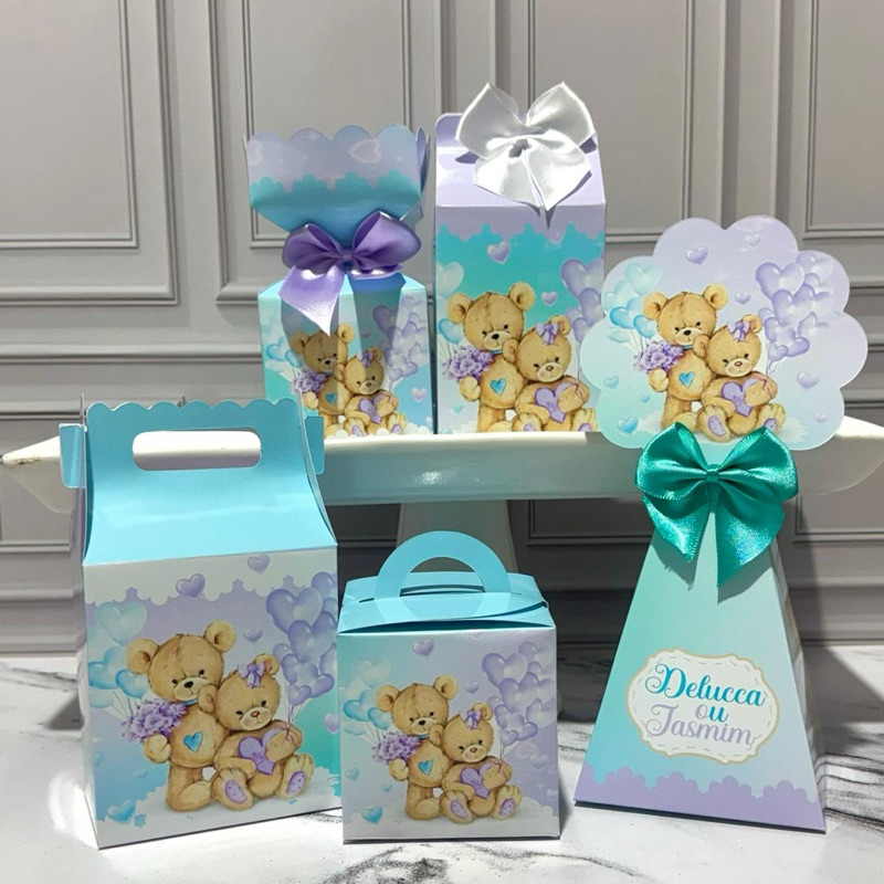 Kit Personalizados Tema Chá Revelação lilas e azul Ursinhos cha bebe Festa/Mimo/Papelaria/Caixinhas/aniversário