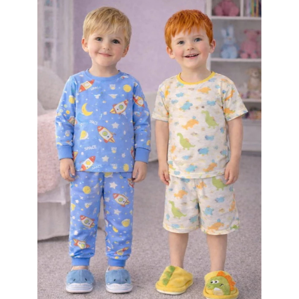 KIT 4 Peça Conjunto Manga Longa Calça + Manga Curta Shorts Verão e Inverno Pijama Masculino Feminina