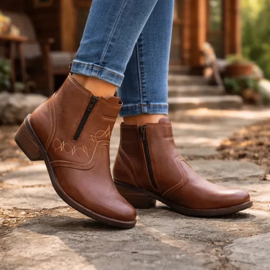 Bota Feminina Country com Zíper Couro Legítimo Botina Estilo Montaria Cavalgada Rodeio 3536