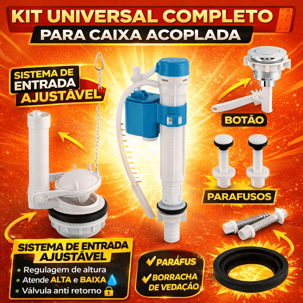 Kit De Reparo Caixa Acoplada Universal Completa Compatível Diversas Marcas Modelos, Reparo Descarga